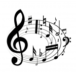 Sheet music shown in artistic curve