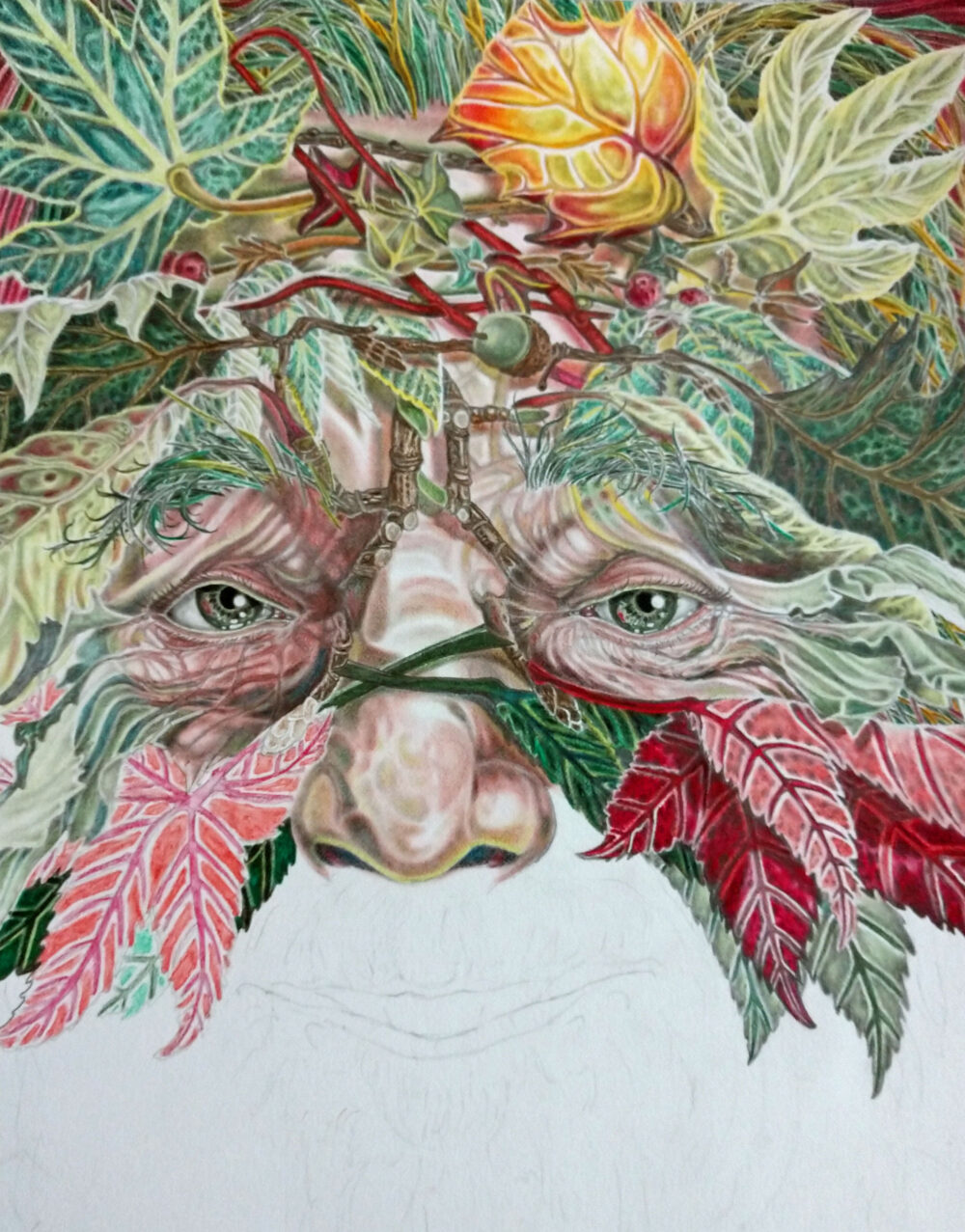 THE GREEN MAN, painting Day 22 his rosy cheeks